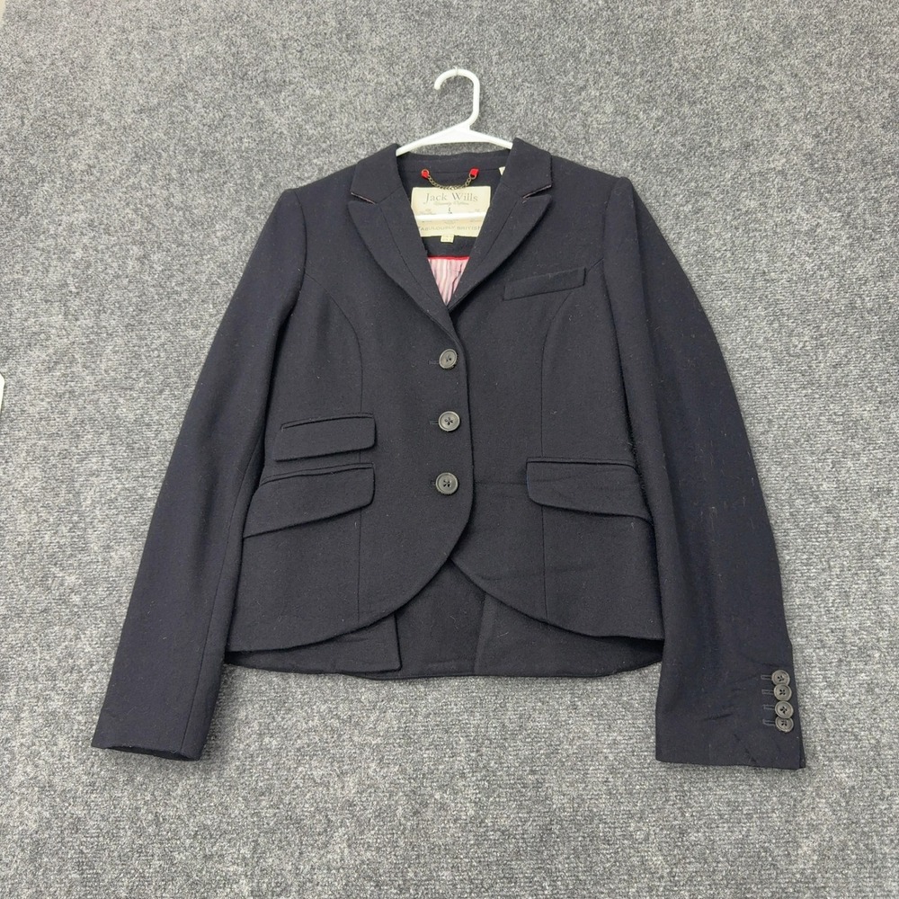 Jack Wills Blazer Womens 6 Navy Wool Tailored Equestrian Preppy Dark Academia